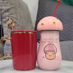 Umi Pink Mushroom Sippy Cup with Red Star Mug